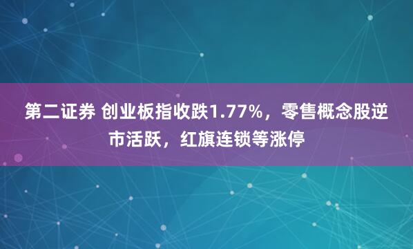 第二证券 创业板指收跌1.77%，零售概念股逆市活跃，红旗连锁等涨停
